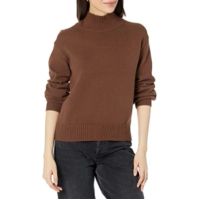 Afbeelding van Amazon Essentials Dames katoenen trui met trechterhals (verkrijgbaar in grote maten), diepbruin, X Small