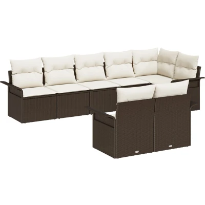 Afbeelding van vidaXL 8 delige Tuinsofa Set met Kussens Bruin Poly Rattan
