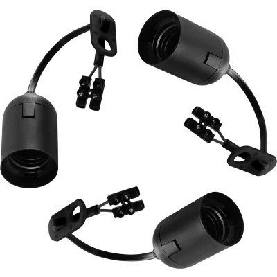 Afbeelding van Verhuisfitting 3 stuks LED lamp fitting E27 lampvoet kroonsteen trekontlasting zwart