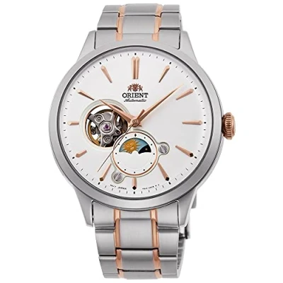 Afbeelding van ORIENT Sun &amp; Moon Watch Automatisch herenhorloge, handopwindend, elegant, roestvrij staal of leer, polshorloge met dag en nachtfunctie, Twee toon, Armband
