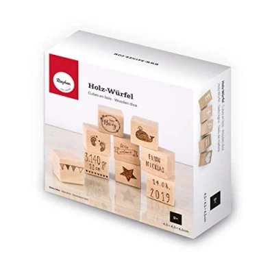 Afbeelding van Rayher 62960505 houten kubussen, naturel, beuken, 4,5 x cm, blanco, doos met 9 blokken, blokken om te knutselen en beschilderen