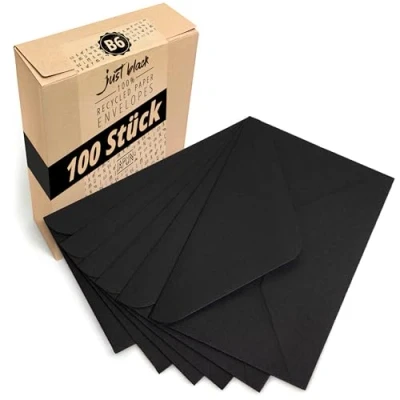 Afbeelding van Japun Enveloppen (100 stuks) van papier, envelop zonder venster DIN B6 175 x 125 mm zwart