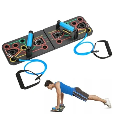 Afbeelding van Gymtek® Opvouwbaar Push Up Bord met Weerstandsbanden Grips Parallettes Board Fitness Plank Bars