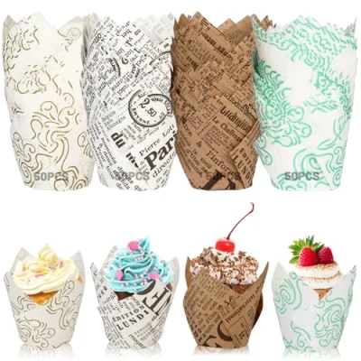 Afbeelding van LUZOON Muffinvormpjes, 200 stuks papieren vormen voor muffins en cupcakes, geschikt muffins, bakkerijen, catering, bruiloften verjaardagen (tullip)