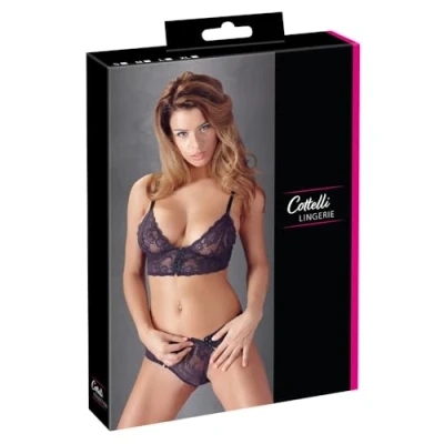 Afbeelding van Cottelli Collection Spannende Wetlook Kanten Afwerking String Body voor de Perfecte Date met Happy End Maat M Zwart
