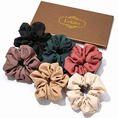 Afbeelding van Lolalet Zijden haarscrunchies voor vrouwen meisjes Valentijnsdag geschenken, satijnen haarbanden geen schade Zachte elastische paardenstaarthouders dik dun krullend haar 6 stuks, stijl E