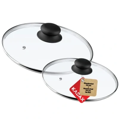 Afbeelding van KADAX glazen dekselset, ingemaakte deksel gemaakt van glas, ⌀14 30 cm, warmtebestendig voor pot, pan, pan met handvat plastic, universeel (24+20 cm)