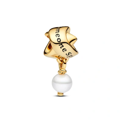 Afbeelding van Pandora 763784C01 Treated Freshwater Cultured Pearl Ribbon Charm bedel inStock horloge Goudkleur