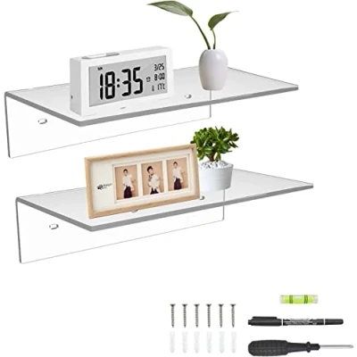 Afbeelding van Sezanrpt 30 cm heldere kleine wandplanken, acryl badkamerplanken voor muur, zwevende planken woonkamer, Funko Pop planken, set van 2