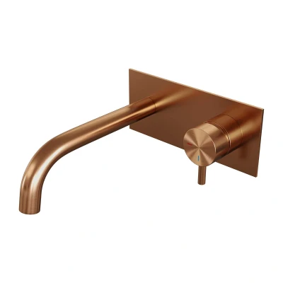 Afbeelding van Brauer Copper Edition Wastafelmengkraan inbouw gebogen uitloop links hendel kort smal afdekplaat model B 1 PVD geborsteld koper