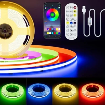 Afbeelding van PAUTIX USB RGB ledstrip, 5 V, 3 m, dimbare kleurwisselende COB ledstrip met Bluetooth Smart App controller, flexibele muziekmodus voor tv, feest, doe het zelf decoratie