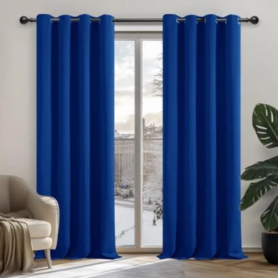 Afbeelding van Deconovo Gordijnen Verduisterend, 140x260 cm (B x H), Thermische met Ringen voor Slaapkamer, Woonkamer, Royalblauw, 2 stuks