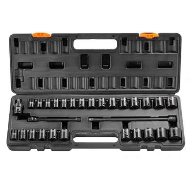 Afbeelding van VEVOR 3/8&quot; Drive Impact socket Set, 29 delige ondiepe set SAE 1&quot; en metrisch 8 22mm, 6 punts CR V gelegeerd staal voor automatische reparatie, gemakkelijk af te lezen maatmarkeringen,