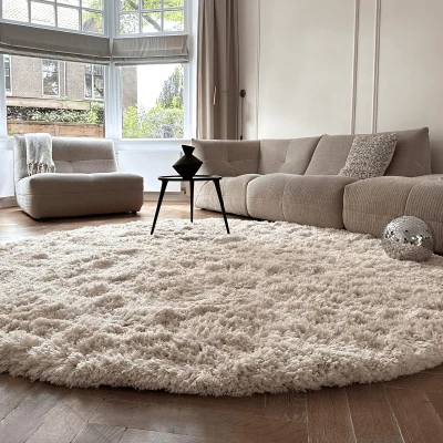 Afbeelding van Rond Hoogpolig Vloerkleed Pilo Ivoor Wit Polyester Interieur05 240 Ø (XL)