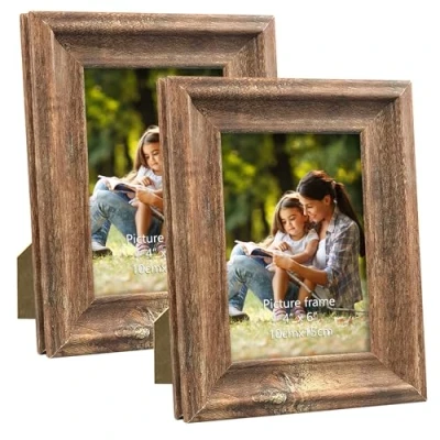 Afbeelding van PETAFLOP Rustieke fotolijst 10 x 15 cm, set van 2, wand en tafelfotolijst, bruin