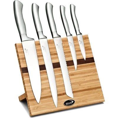 Afbeelding van Déglon Oryx® 5 delige Messen Set Stijlvol Bamboe Magnetisch Blok met Walnootfineer