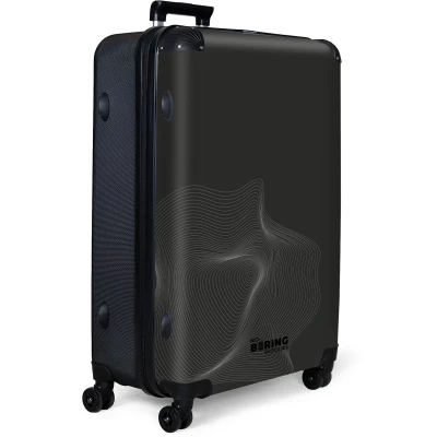 Afbeelding van NoBoringSuitcases.com® Koffer groot Reiskoffer lichtgewicht Zwart met witte golvende lijnen Rolkoffer 4 wielen Grote trolley XL 98 liter bagage