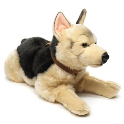 Afbeelding van Uni Toys Duitse herdershond, liggend (met servies) 65 cm (lengte) pluche hond, huisdier dier, knuffeldier
