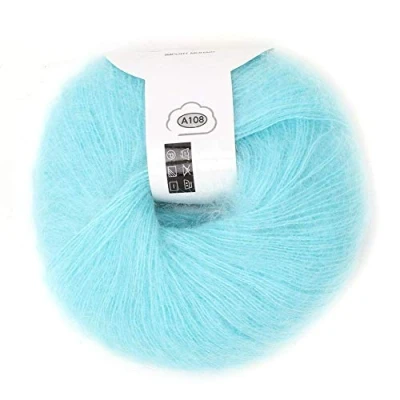 Afbeelding van wolgaren voor breien, zachte mohair breien Angora lange DIY sjaal haakgaren geleverd (met een haak) lichtblauw
