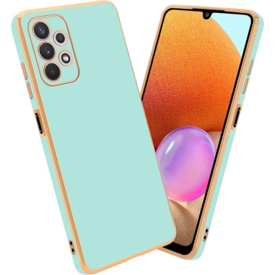 Afbeelding van Cadorabo Hoesje geschikt voor Samsung Galaxy A32 5G in Glossy Mintgroen Goud Beschermhoes Case Cover van flexibel TPU silicone en met camerabescherming