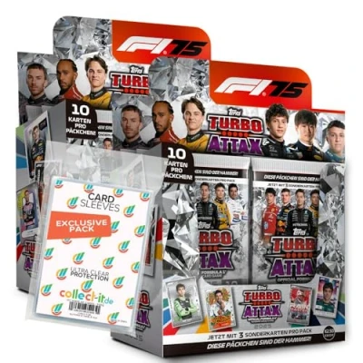 Afbeelding van Bundel met Topps Turbo Attax Formule 1 2025 Trading Cards + Exclusieve Collect it hoezen (2 Display (48 Booster))