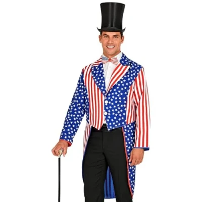 Afbeelding van Widmann 48273 USA Parade Frack, Garde Uniform, Stars and Stripes, Amerikaanse vlag, kostuum, carnaval, themafeest, heren, meerkleurig, L