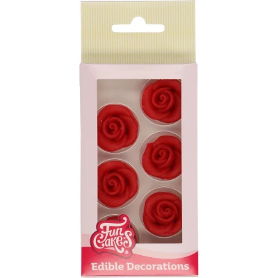 Afbeelding van FunCakes Marsepeinen Taartdecoraties Rode Rozen 6 Stuks