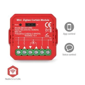 Afbeelding van Nedis SmartLife Slimme Gordijnmodule Wi Fi Inbouw Automatisering Voor Elektrische Gordijnen of Rolluiken Rood