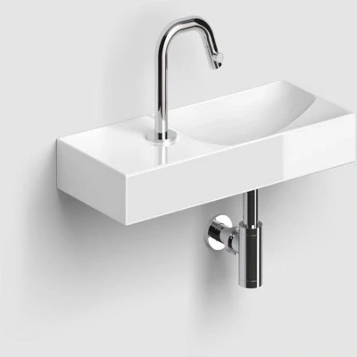 Afbeelding van Clou Vale Fontein Met Kraangat Links Geïntegreerde Afvoer Glanzend Wit Keramiek 45 cm