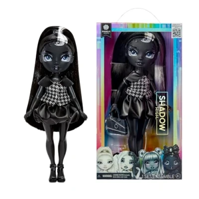Afbeelding van Rainbow High Shadow Shanelle Onyx Grijsschaal 28cm Fashion Doll, Zwart Haar en Outfit, Stijlvolle Handtas, Schattig Cadeau voor Kinderen 4 10 Jaar Oud