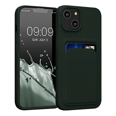 Afbeelding van kwmobile telefoonhoesje geschikt voor Apple iPhone 14 Hoesje met pasjeshouder TPU case in donkergroen