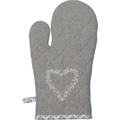 Afbeelding van Clayre &amp; Eef Ovenwant 16x30 cm Grijs Wit Katoen Harten Ruiten Ovenhandschoen