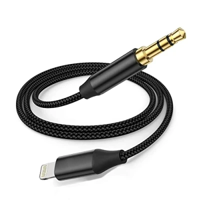 Afbeelding van Lightning naar 3,5 mm audiokabel compatibel met iPhone 13/12/11/XR/XS/X/8/7/6 Plus/SE 2, iPad (zwart)