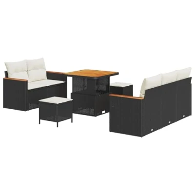 Afbeelding van vidaXL 8 delige tuin sofa set met kussens zwart poly rattan acacia