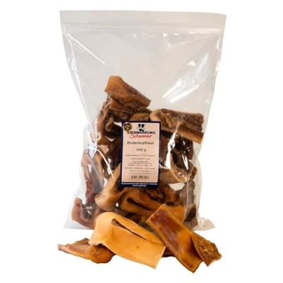 Afbeelding van Tiernahrung Schwenner Korte runderhoofdhuid voor honden gedroogd hondensnacks tandverzorging 1000 g 8 18 cm