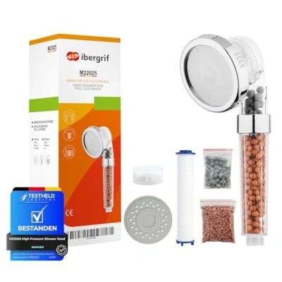 Afbeelding van Ibergrif M22025 douchekop met kralenfilter, 3 modi douchekopfilter, universele harde waterontharder, extra vervangbare accessoires