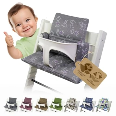 Afbeelding van BambiniWelt Zitkussenset voor Stokke Tripp Trapp kinderstoel, 15 kleuren, vervangend kussen, 2 delig (lichtgrijs W. figuren)