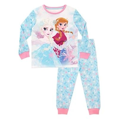 Afbeelding van Disney Frozen Pyjamas 100% Katoenen Kinderpyjamas Lange Mouw Meisjes Pyjama Sets Prinses Anna &amp; Elsa Kinder Nachtkleding Blauw 92