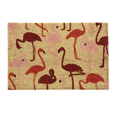 Afbeelding van Relaxdays deurmat kokos, met flamingo&#039;s, 40 x 60 cm, slipvaste onderzijde, voetmat voor binnen en buiten, natuur/rood