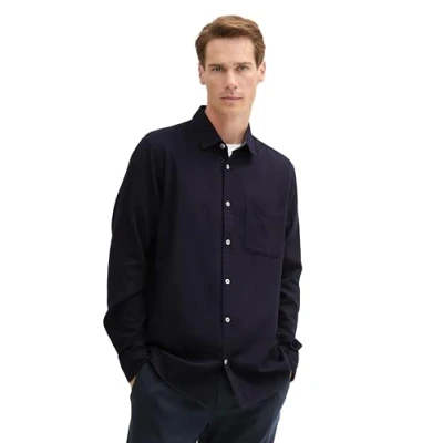 Afbeelding van TOM TAILOR heren overhemd, 13160 Knitted Navy Melange, XXL