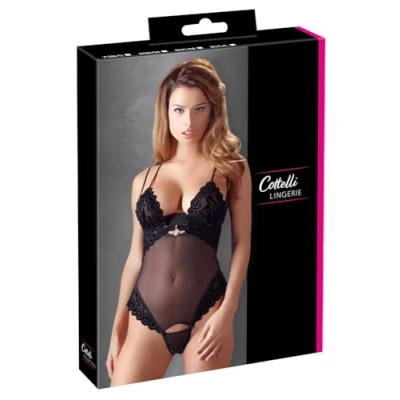 Afbeelding van Zwarte String body met afneembare cups en kruis