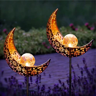 Afbeelding van Gadgy Solar Maan Lamp met grondspies Set van 2 Metaal Tuinverlichting Sensor Tuinfakkel Tuinsteker