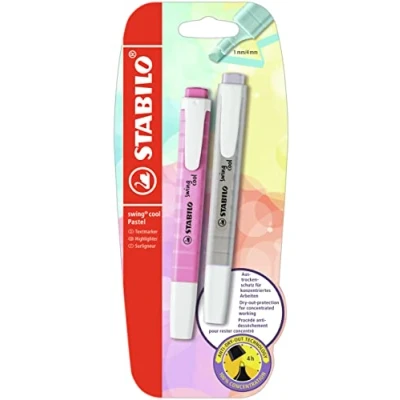Afbeelding van Tekstmarkeerstift STABILO swing cool Pastel 2 stuks Zijdegrijs, fris fuchsia