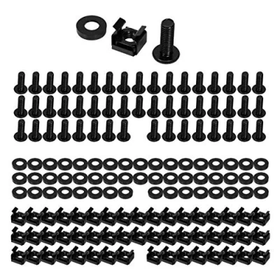 Afbeelding van Faconet® 50 x 6 mm bevestigingsschroevenset met sluitring en kooimoer voor Server Rack kast systemen zwart