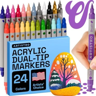 Afbeelding van 25 pack acrylic Dual Tip Paint Pens Brush + Dot Tips