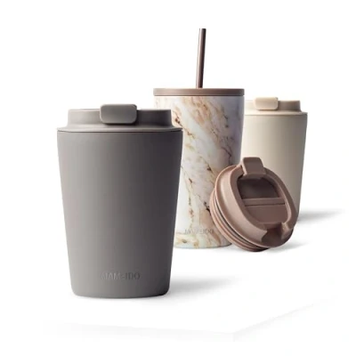 Afbeelding van MAMEIDO Thermosbeker 350ml Taupe Grey Koffiemok gemaakt van roestvrij staal dubbelwandig geïsoleerd, lekvrij Coffee to go Mok
