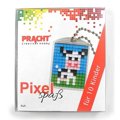 Afbeelding van Pixel P90058 03501 Leuke knutselset koe voor kinderen met 10 medaillons om te pixelen, eenvoudig insteeksysteem zonder strijken en lijmen, kleuterschool, school, verjaardag vrije tijd