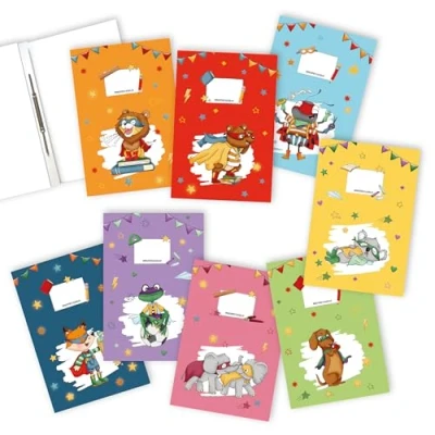 Afbeelding van Papierdrachen 8 hoogwaardige snelhechtmappen van karton voor kinderen DIN A4 motief Superhelden dieren snelhechter 350 g/m² set nummer 6