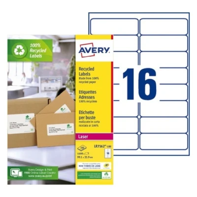 Afbeelding van Etiket Avery LR7162 100 99.1x33.9mm recycled wit 1600stuks