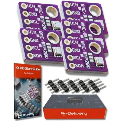 Afbeelding van AZDelivery 5 x GY BME280 Barometrische Sensor voor Temperatuur, Vochtigheid en Luchtdruk compatibel met Arduino Inclusief E Book!